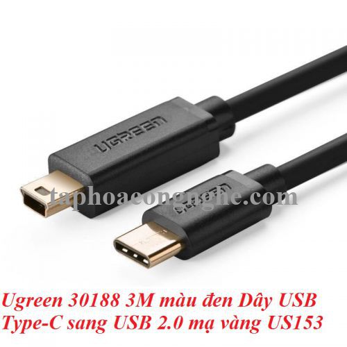 Ugreen 30188 3M màu đen mini usb sang Type-C mạ vàng 24k US153 30030188